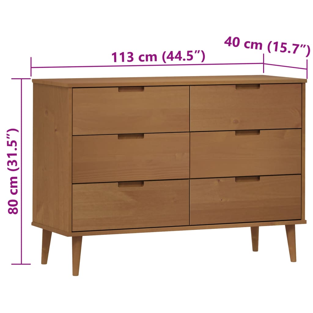 Ladekast MOLDE 113x40x80 cm massief grenenhout bruin - AllerleiShop