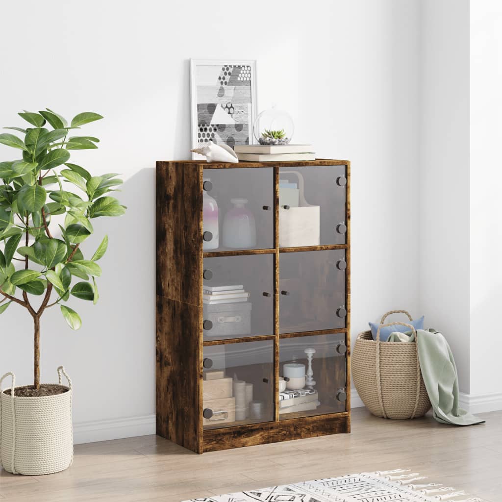 Hoge kast met deuren 68x37x109 cm bewerkt hout gerookt eiken - AllerleiShop