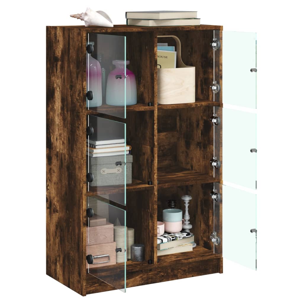 Hoge kast met deuren 68x37x109 cm bewerkt hout gerookt eiken - AllerleiShop