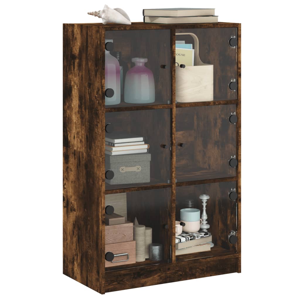 Hoge kast met deuren 68x37x109 cm bewerkt hout gerookt eiken - AllerleiShop