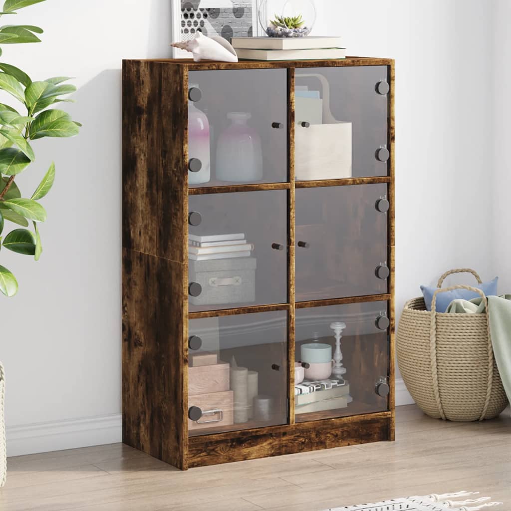 Hoge kast met deuren 68x37x109 cm bewerkt hout gerookt eiken - AllerleiShop