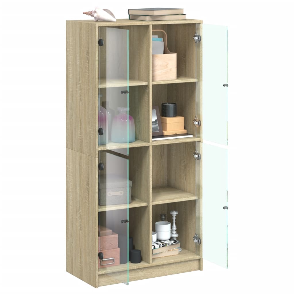 Hoge kast met deuren 68x37x142 cm bewerkt hout sonoma eiken - AllerleiShop