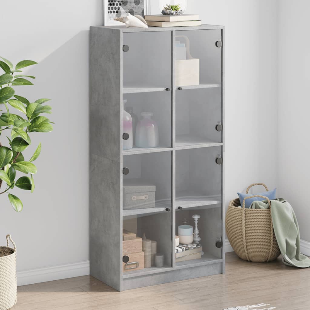 Hoge kast met deuren 68x37x142 cm bewerkt hout betongrijs - AllerleiShop