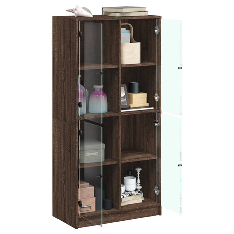 Hoge kast met deuren 68x37x142 cm bewerkt hout bruin eikenkleur - AllerleiShop