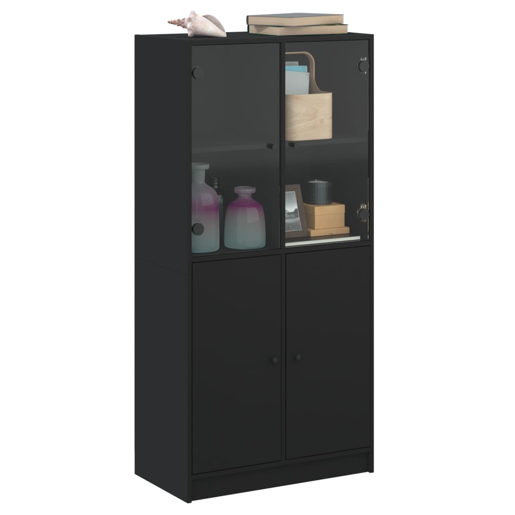 Hoge kast met deuren 68x37x142 cm bewerkt hout zwart - AllerleiShop