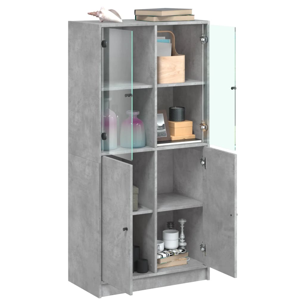 Hoge kast met deuren 68x37x142 cm bewerkt hout betongrijs - AllerleiShop