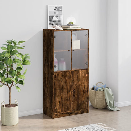 Hoge kast met deuren 68x37x142 cm bewerkt hout gerookt eiken - AllerleiShop