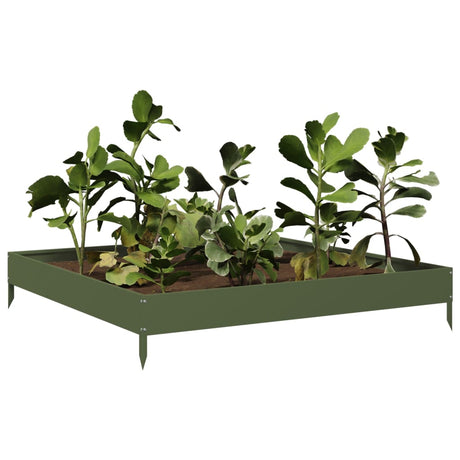 Plantenbak verhoogd 100x100x18,5 cm staal olijfgroen - AllerleiShop