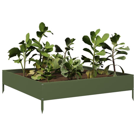 Plantenbak verhoogd 100x100x26 cm staal olijfgroen - AllerleiShop