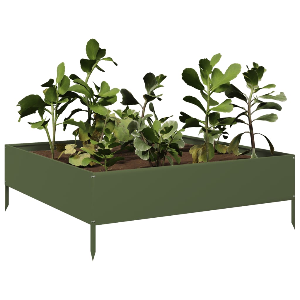 Plantenbak verhoogd 100x100x33,5 cm staal olijfgroen - AllerleiShop