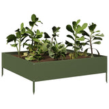 Plantenbak verhoogd 100x100x33,5 cm staal olijfgroen - AllerleiShop