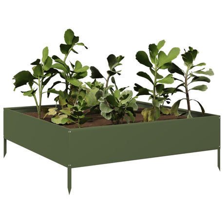 Plantenbak verhoogd 100x100x33,5 cm staal olijfgroen - AllerleiShop