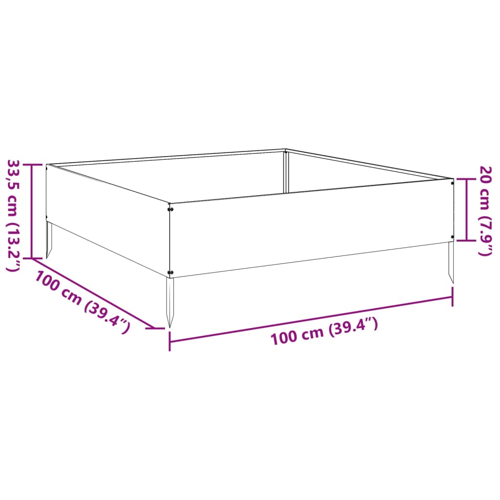 Plantenbak verhoogd 100x100x33,5 cm staal olijfgroen - AllerleiShop