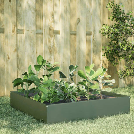 Plantenbak verhoogd 100x100x33,5 cm staal olijfgroen - AllerleiShop