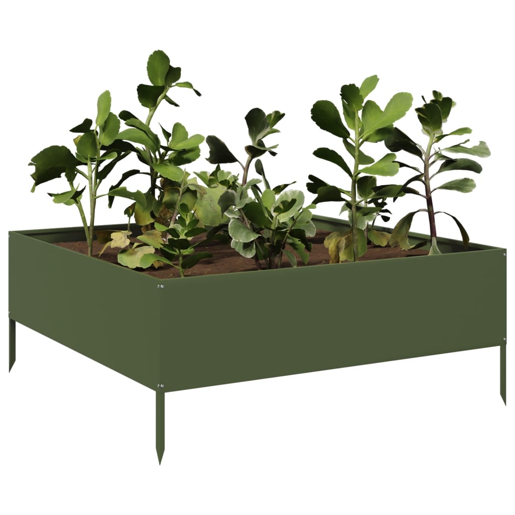 Plantenbak verhoogd 100x100x25 cm staal olijfgroen - AllerleiShop