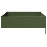 Plantenbak verhoogd 100x100x25 cm staal olijfgroen - AllerleiShop