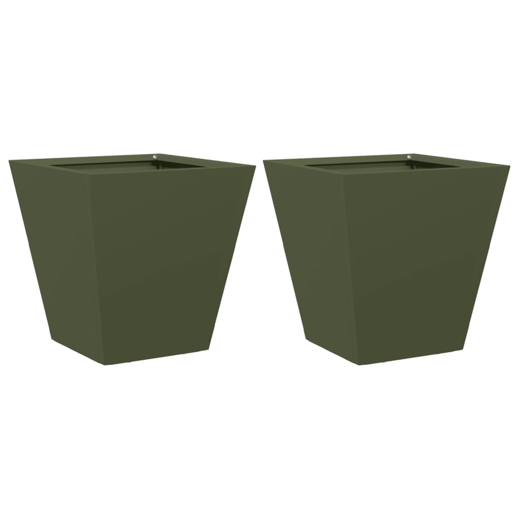 Plantenbakken 2 st 30x30x30 cm staal olijfgroen - AllerleiShop