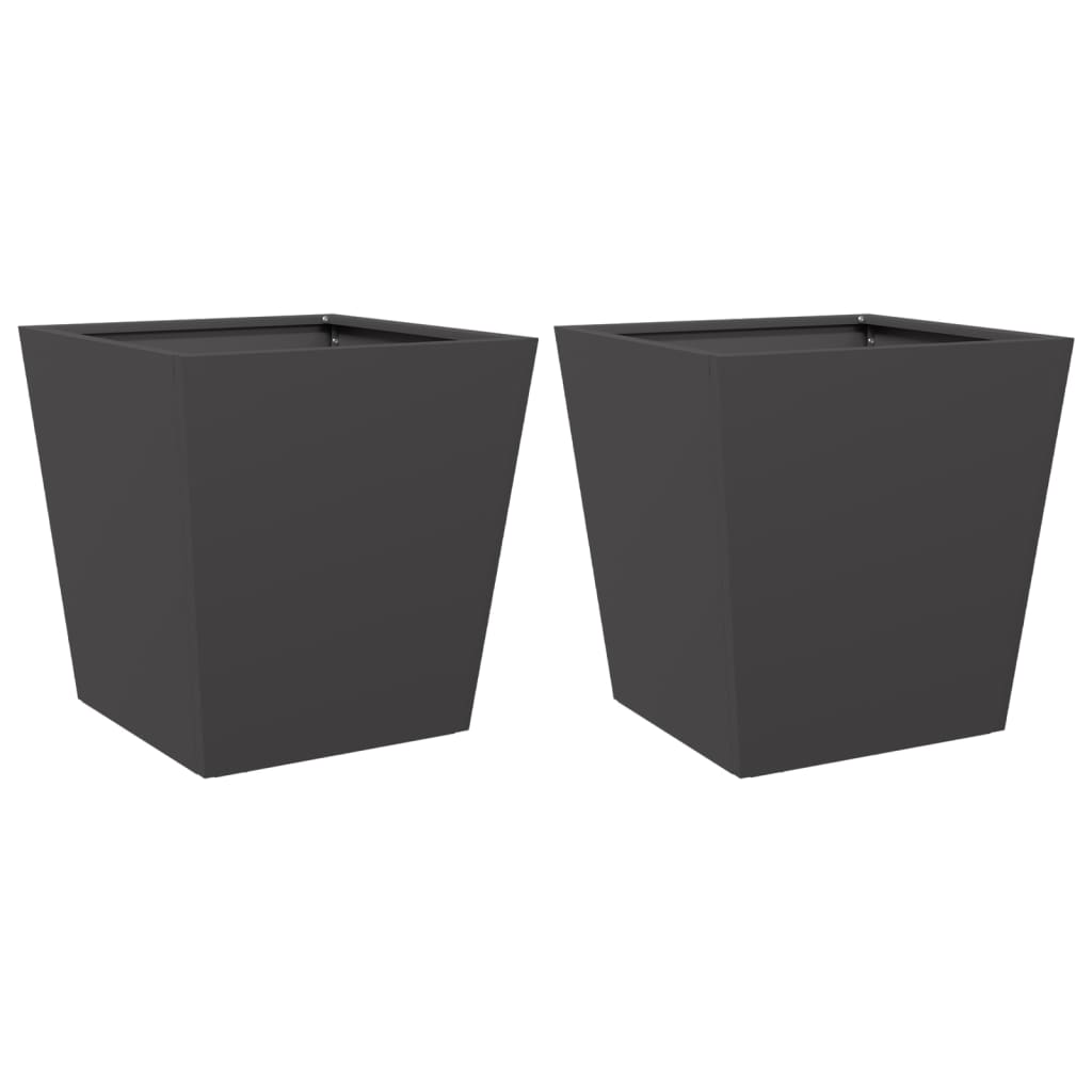 Plantenbakken 2 st 40x40x40 cm staal zwart - AllerleiShop