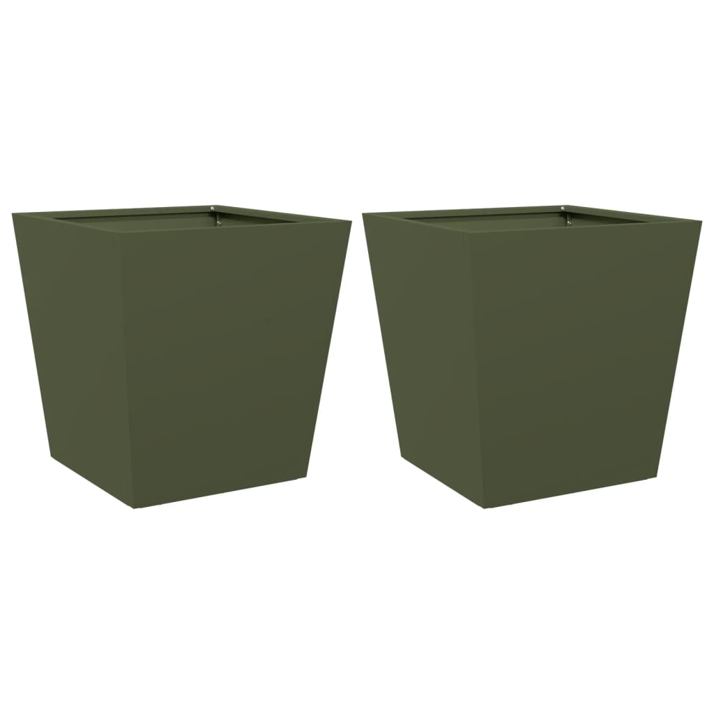 Plantenbakken 2 st 40x40x40 cm staal olijfgroen - AllerleiShop