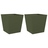 Plantenbakken 2 st 40x40x40 cm staal olijfgroen - AllerleiShop