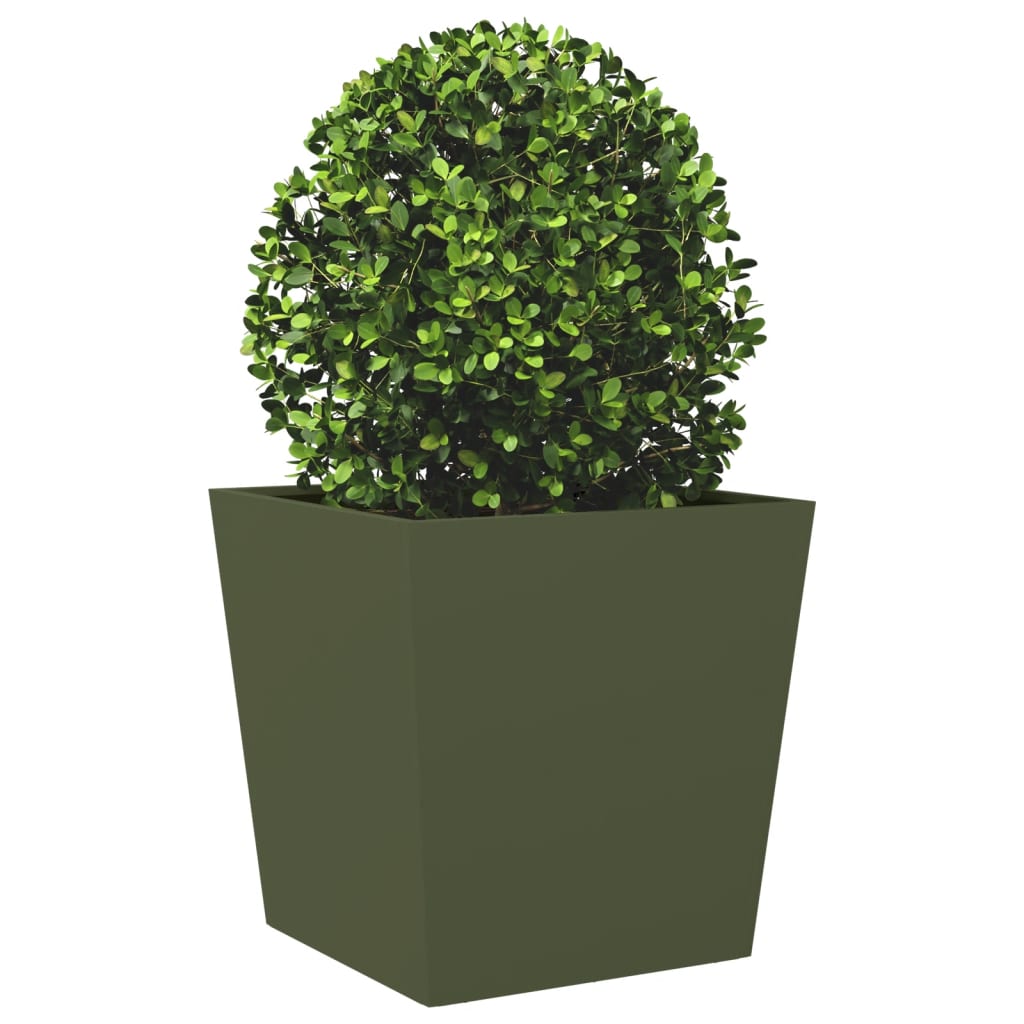 Plantenbakken 2 st 50x50x50 cm staal olijfgroen - AllerleiShop