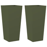 Plantenbakken 2 st 35x35x75 cm staal olijfgroen - AllerleiShop