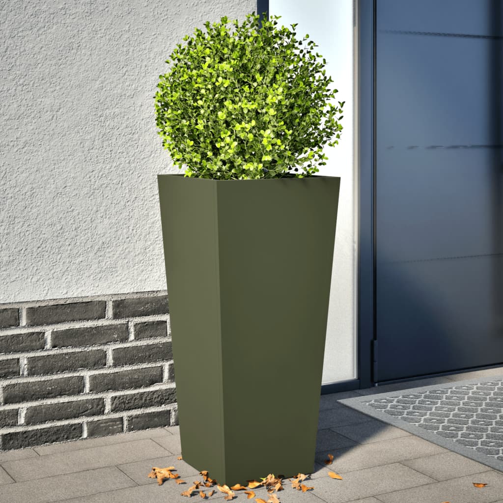 Plantenbakken 2 st 35x35x75 cm staal olijfgroen - AllerleiShop