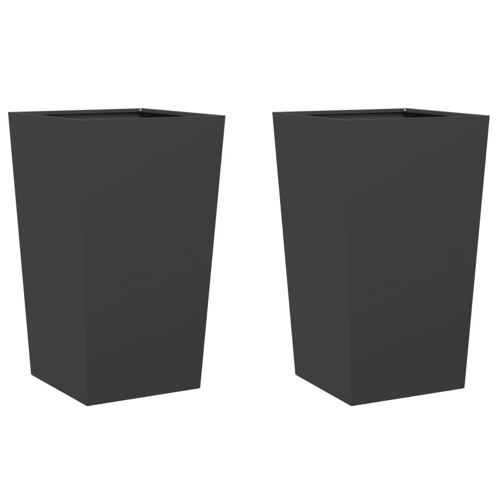 Plantenbakken 2 st 45x45x75 cm staal zwart - AllerleiShop