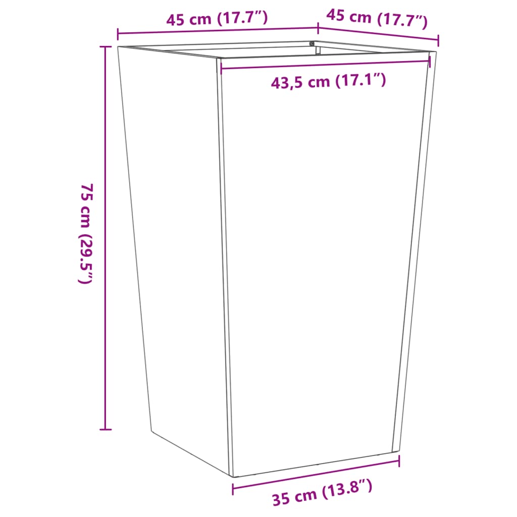 Plantenbak 45x45x75 cm staal antracietkleurig - AllerleiShop