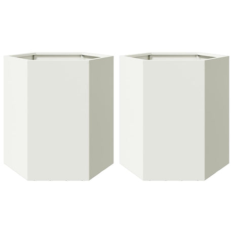 Plantenbakken 2 st zeshoek 46x40x45 cm staal wit - AllerleiShop