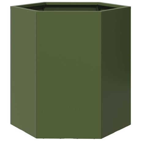 Plantenbak zeshoek 46x40x45 cm staal olijfgroen - AllerleiShop