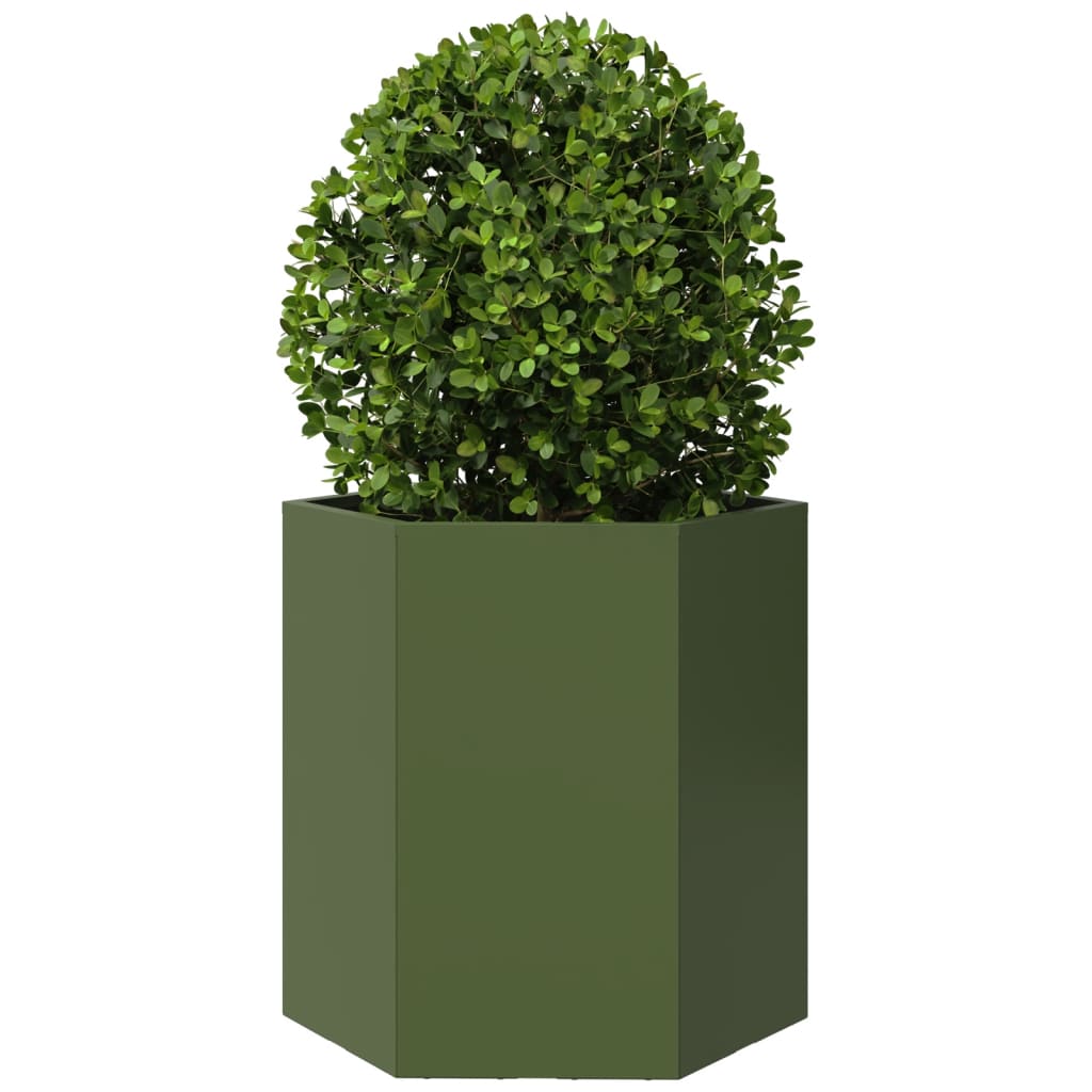 Plantenbak zeshoek 46x40x45 cm staal olijfgroen - AllerleiShop