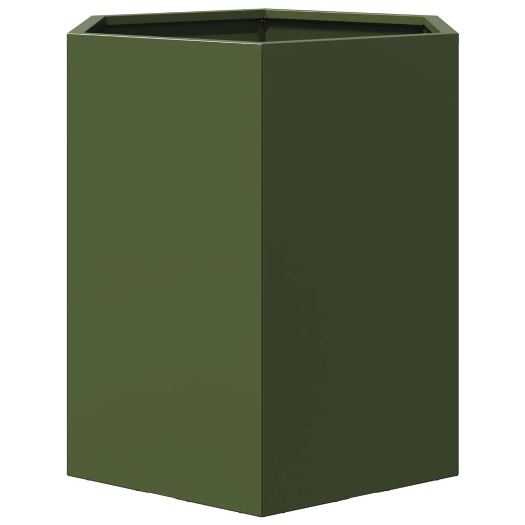 Plantenbak zeshoek 46x40x45 cm staal olijfgroen - AllerleiShop