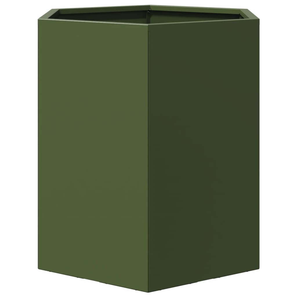 Plantenbak zeshoek 46x40x45 cm staal olijfgroen - AllerleiShop