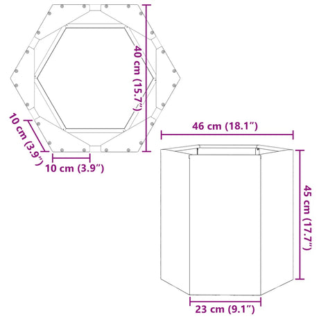 Plantenbak zeshoek 46x40x45 cm staal olijfgroen - AllerleiShop