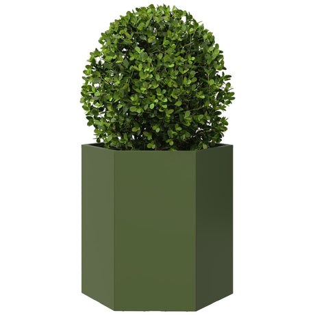 Plantenbakken 2 st zeshoek 46x40x45 cm staal olijfgroen - AllerleiShop