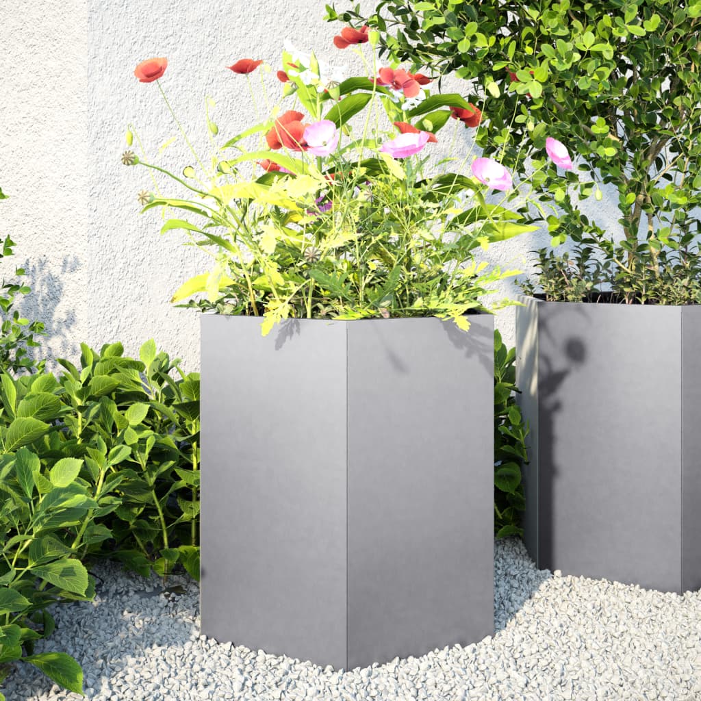 Plantenbakken 2 st zeshoek 46x40x45 cm gegalvaniseerd staal - AllerleiShop