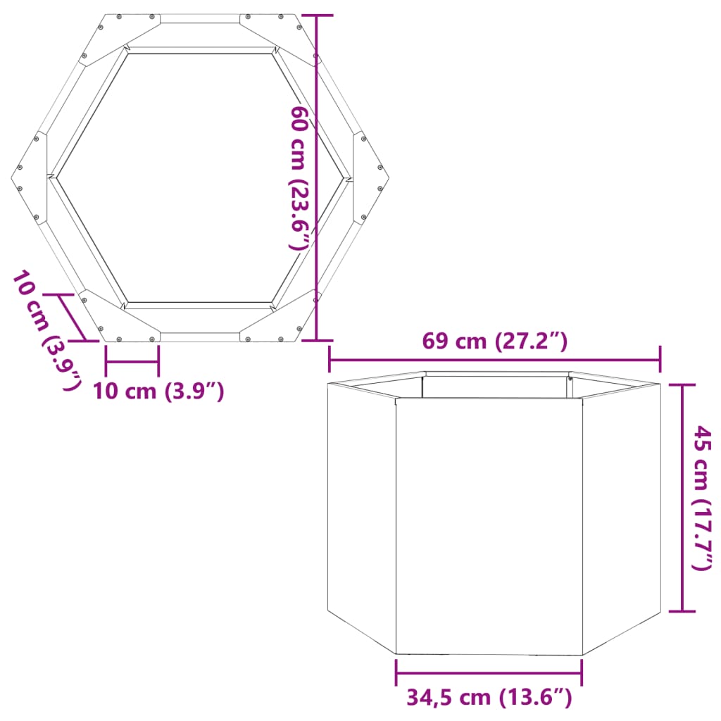 Plantenbak zeshoek 69x60x45 cm staal zwart - AllerleiShop