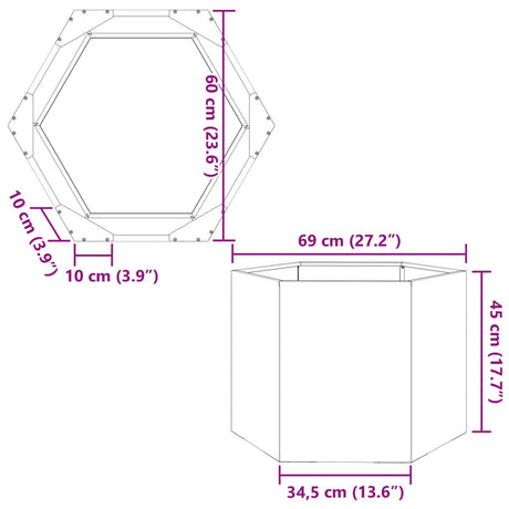 Plantenbak zeshoek 69x60x45 cm staal wit - AllerleiShop