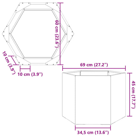 Plantenbak zeshoek 69x60x45 cm staal antracietkleurig - AllerleiShop