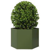 Plantenbak zeshoek 69x60x45 cm staal olijfgroen - AllerleiShop