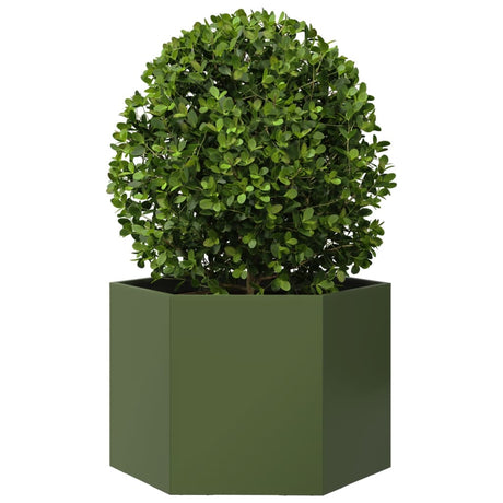 Plantenbak zeshoek 69x60x45 cm staal olijfgroen - AllerleiShop