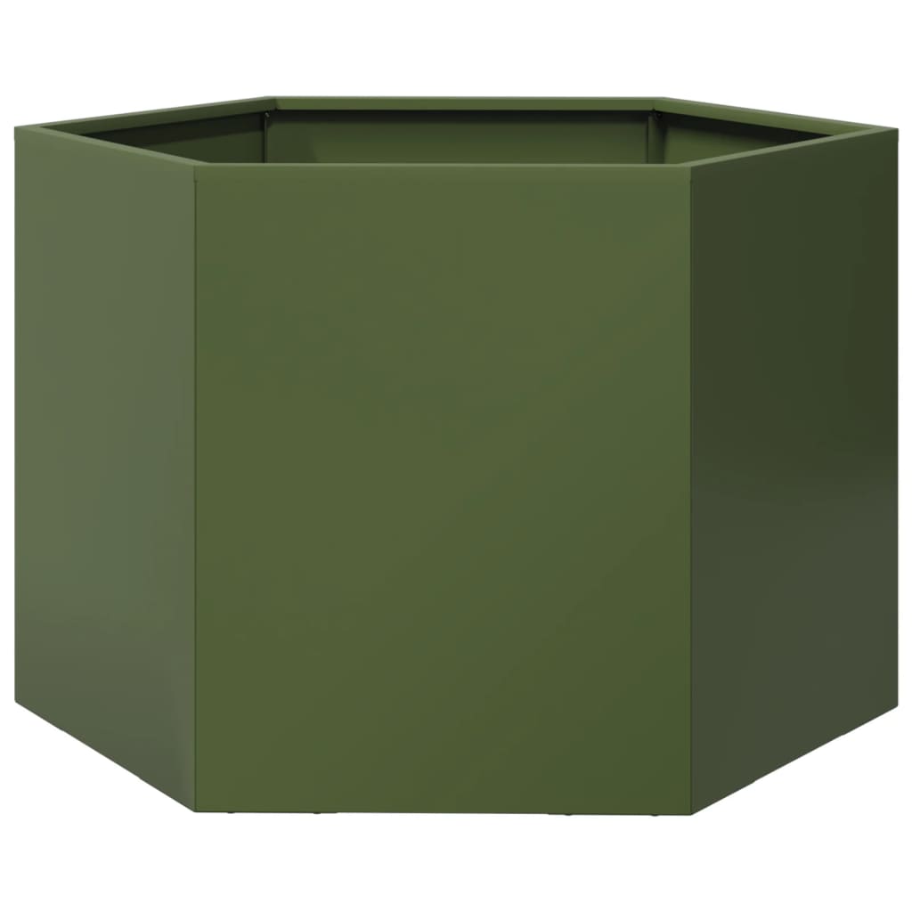 Plantenbak zeshoek 69x60x45 cm staal olijfgroen - AllerleiShop