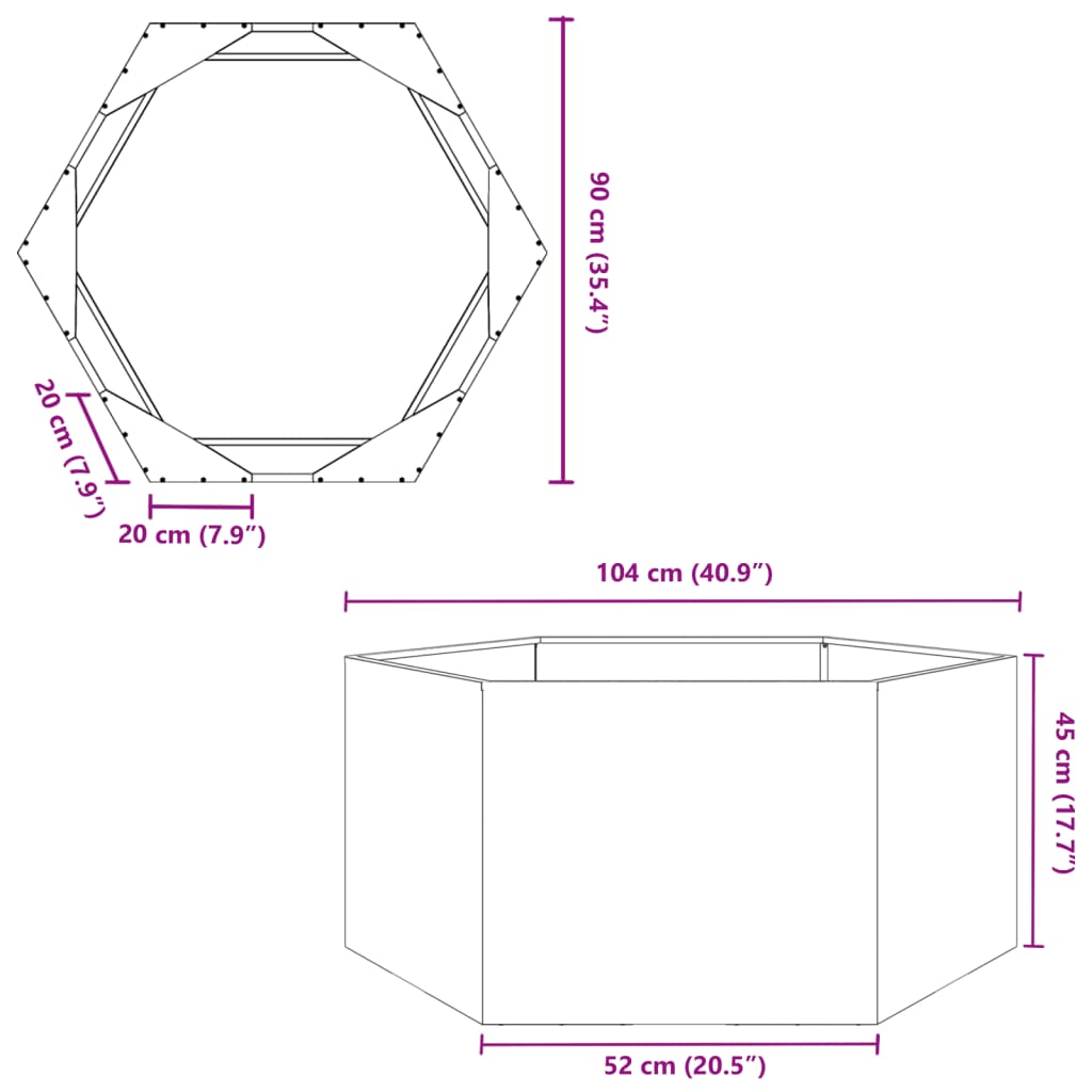 Plantenbak zeshoek 104x90x45 cm staal zwart - AllerleiShop