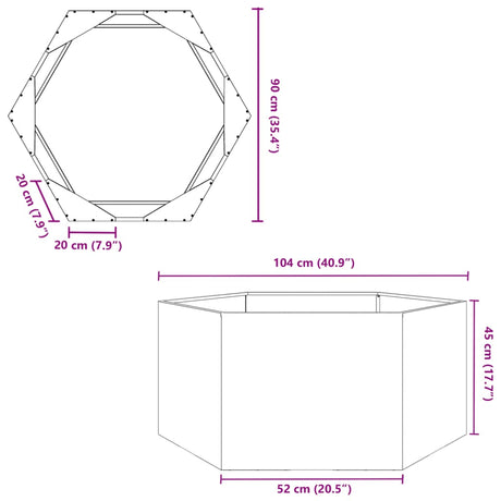 Plantenbak zeshoek 104x90x45 cm staal zwart - AllerleiShop