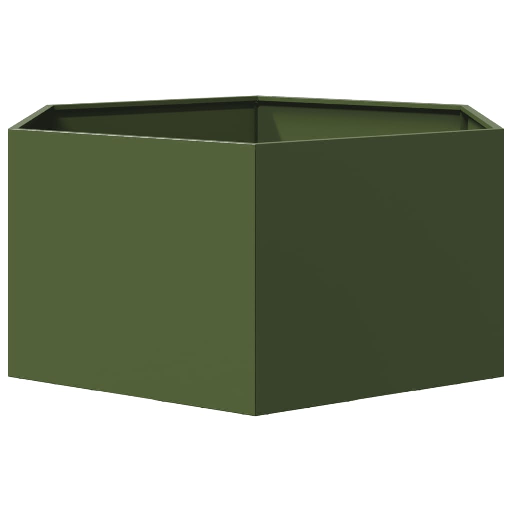 Plantenbak zeshoek 104x90x45 cm staal olijfgroen - AllerleiShop