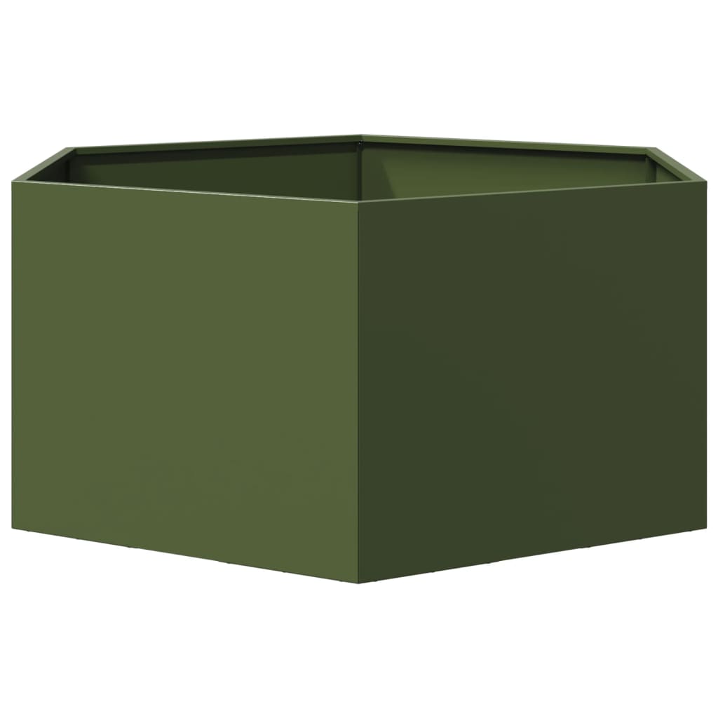 Plantenbak zeshoek 104x90x45 cm staal olijfgroen - AllerleiShop