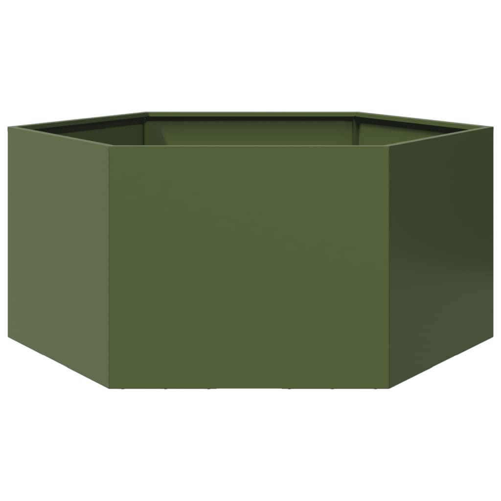 Plantenbak zeshoek 104x90x45 cm staal olijfgroen - AllerleiShop