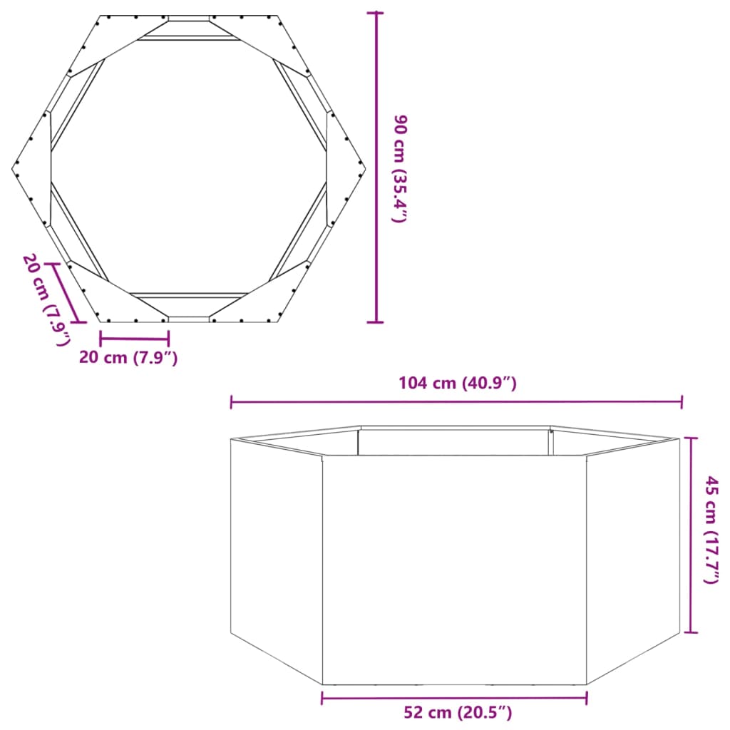 Plantenbak zeshoek 104x90x45 cm staal olijfgroen - AllerleiShop