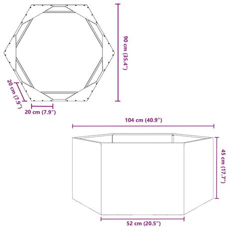 Plantenbak zeshoek 104x90x45 cm staal olijfgroen - AllerleiShop